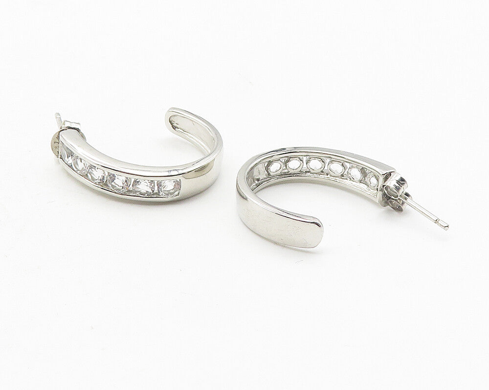 925 Sterling Silver  Vintage White Topaz Shiny Smooth JHoop Earrings  EG6253