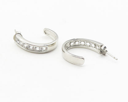 925 Sterling Silver  Vintage White Topaz Shiny Smooth JHoop Earrings  EG6253