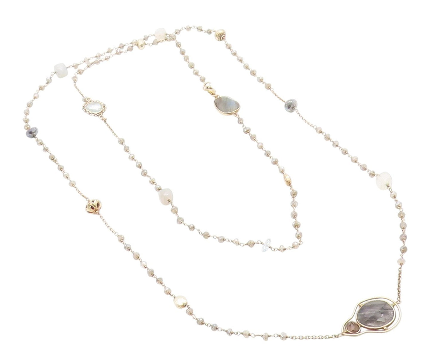 925 Sterling Silver Vintage Necklace Multi Gemstone Bohemian Long Chain  NE4661