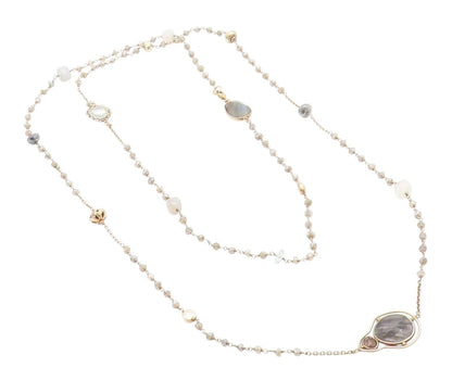 925 Sterling Silver Vintage Necklace Multi Gemstone Bohemian Long Chain  NE4661