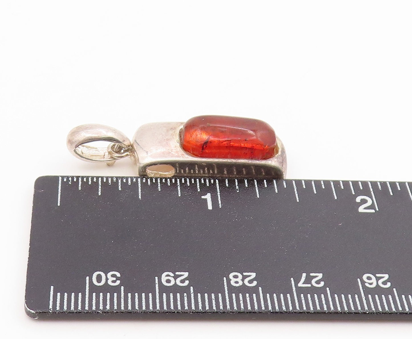 925 Sterling Silver Vintage Pendant Honey Amber Solid Geometric Charm  PT25685
