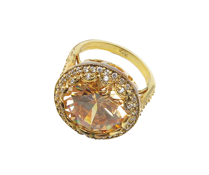 925 Sterling Silver  Cubic Zirconia Gold Plated Cocktail Ring Sz 7.5  RG18703
