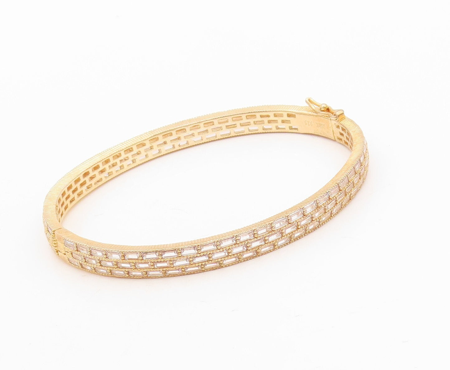925 Sterling Silver Vintage Bracelet Gold Plated Rectangle CZ Bangle  BT10782