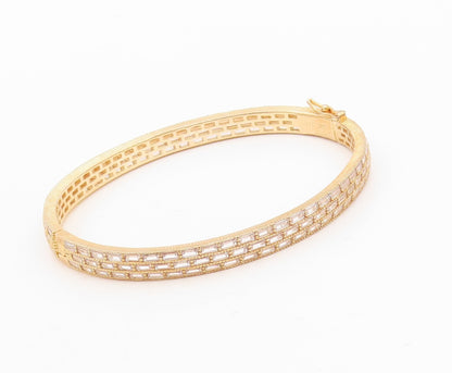 925 Sterling Silver Vintage Bracelet Gold Plated Rectangle CZ Bangle  BT10782