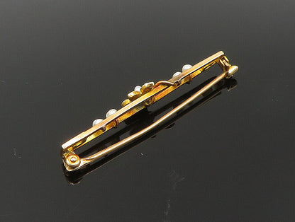 10K GOLD  Vintage Antique Wrapped Flower Cultured Pearls Brooch Pin  GB111