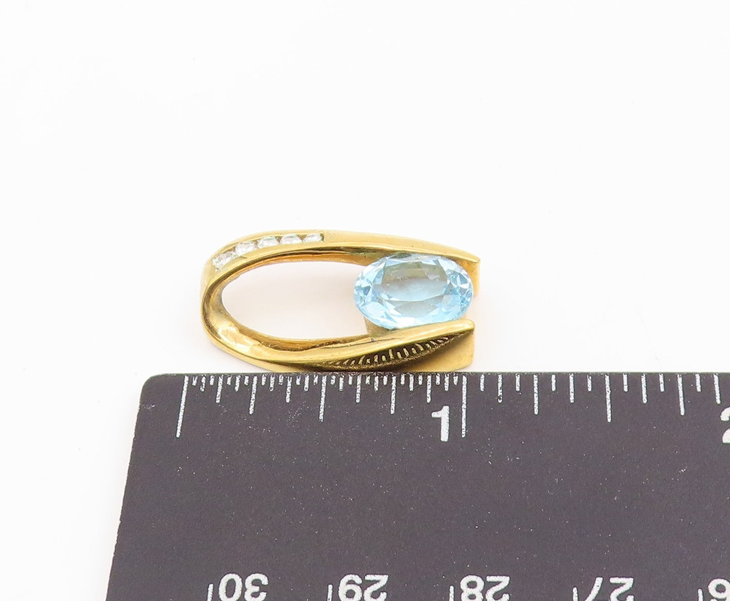 925 Sterling Silver Vintage Pendant Gold Plated Blur Topaz & CZ Charm  PT25625