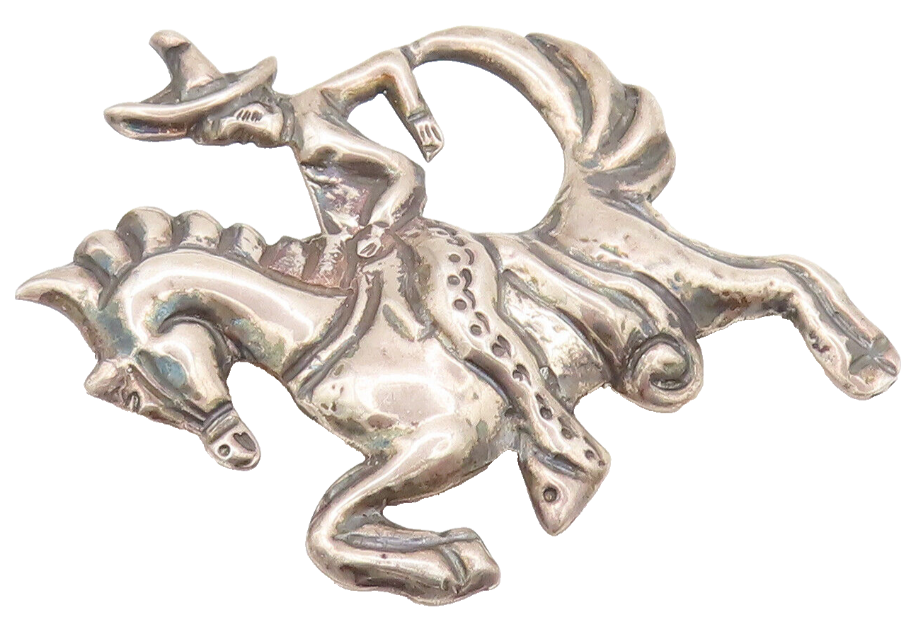 MEXICO 925 Silver  Vintage Antique Jockey Riding Horse Brooch Pin  BP10488