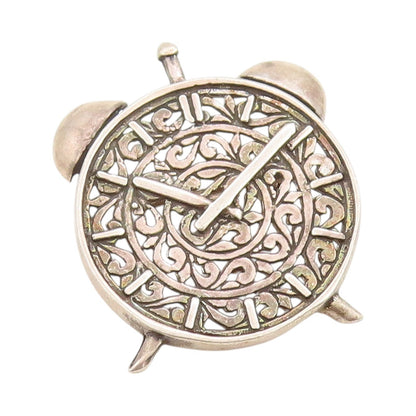 925 Sterling Silver Vintage Brooch JEZLAINE Swirly Cutout Alarm Clock  BP11709