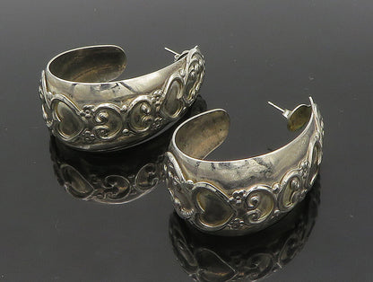 925 Sterling Silver  Vintage Shiny Love Heart Large J Hoop Earrings  EG11437