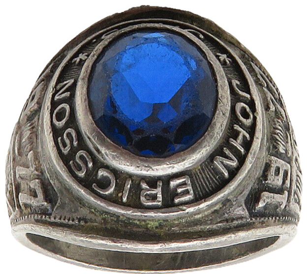 925 Silver  Vintage Blue Topaz John Ericsson JHS 1977 Class Ring Sz 9  RG15969