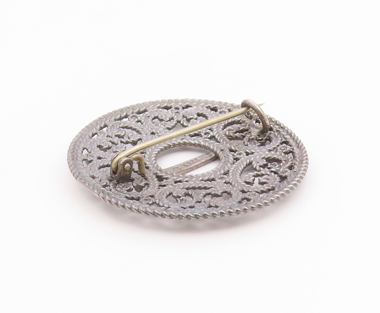 EUROPEAN 925 Silver  Vintage Braided & Beaded Pretzel Twist Brooch Pin  BP9738