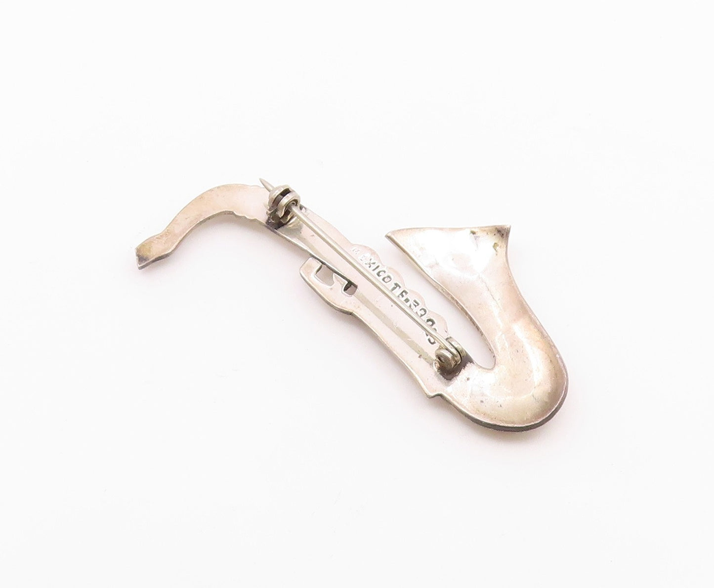 MEXICO 925 Sterling Silver  Vintage Two Tone Saxophone Brooch Pin  BP6590