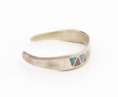 925 Sterling Silver Vintage Bracelet NAVAJO ZUNI Multi Gemstone Inlay  BT11591
