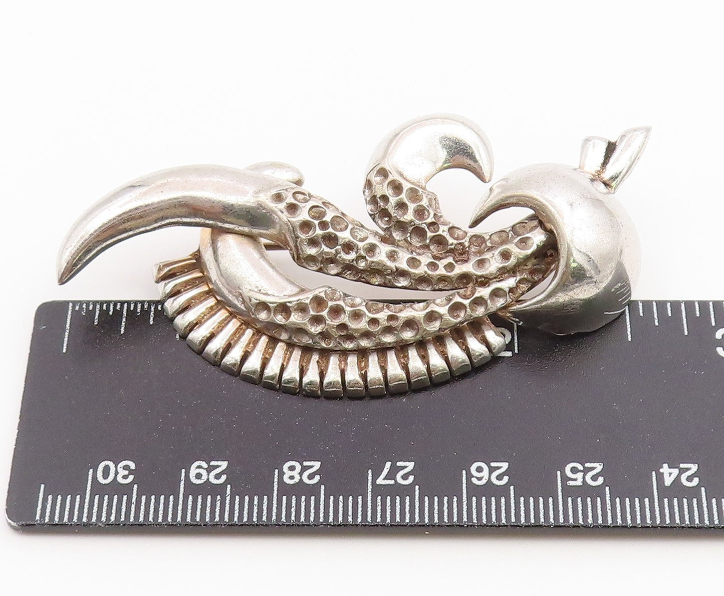 925 Sterling Silver Vintage Brooch Pin Modernist Solid Textured Swirl  BP12665
