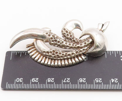 925 Sterling Silver Vintage Brooch Pin Modernist Solid Textured Swirl  BP12665