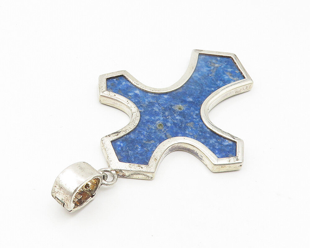 WHITNEY KELLY 925 Silver  Vintage Sodalite Religious Cross Pendant  PT8866