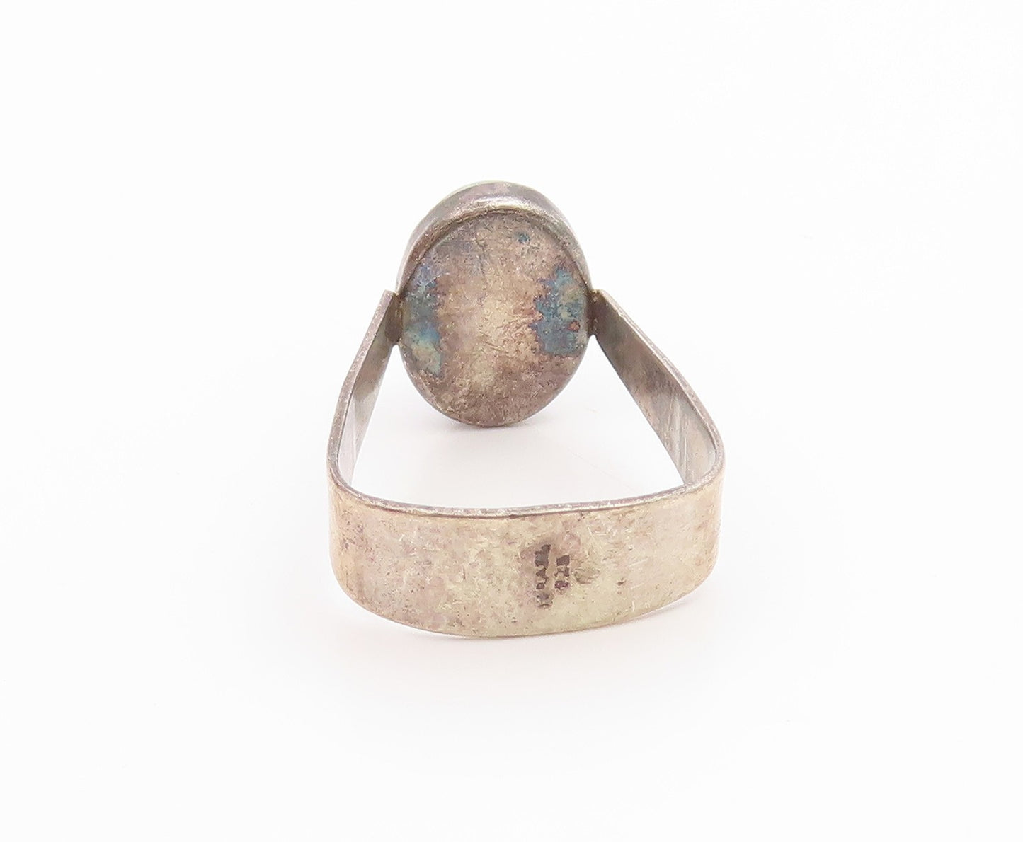 925 Sterling Silver Vintage Ring ISRAEL Cabochon Eilat Stone Band Sz 7.5 RG35539
