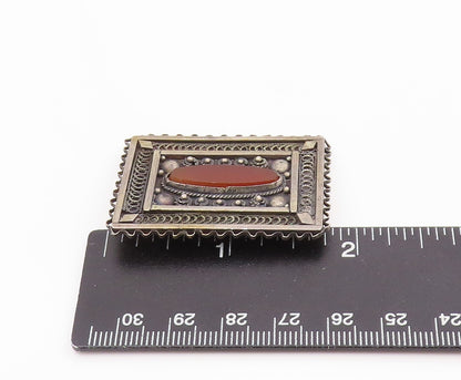 925 Sterling Silver Vintage Brooch Pin Carnelian Rectangular Filigree  BP12520