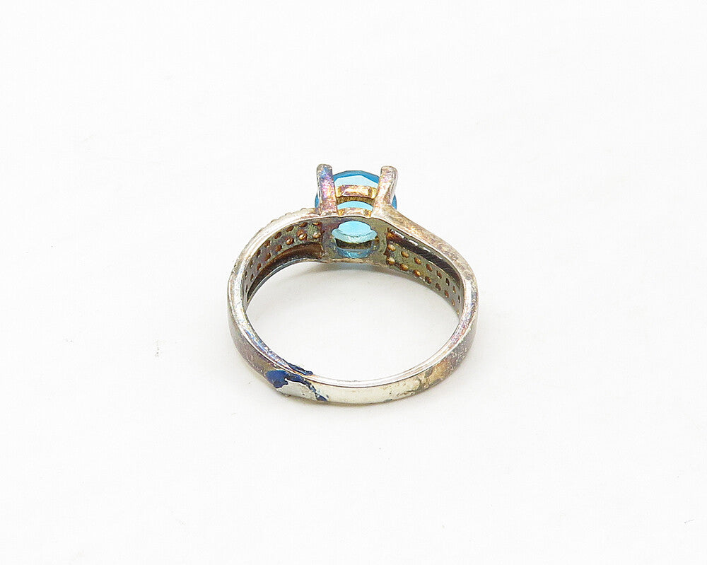 925 Sterling Silver  Vintage Blue & White Topaz Band Ring Sz 8  RG17332