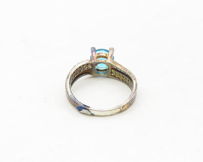 925 Sterling Silver  Vintage Blue & White Topaz Band Ring Sz 8  RG17332