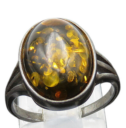 925 Sterling Silver  Vintage Cabochon Cut Amber Cocktail Ring Sz 7  RG20749