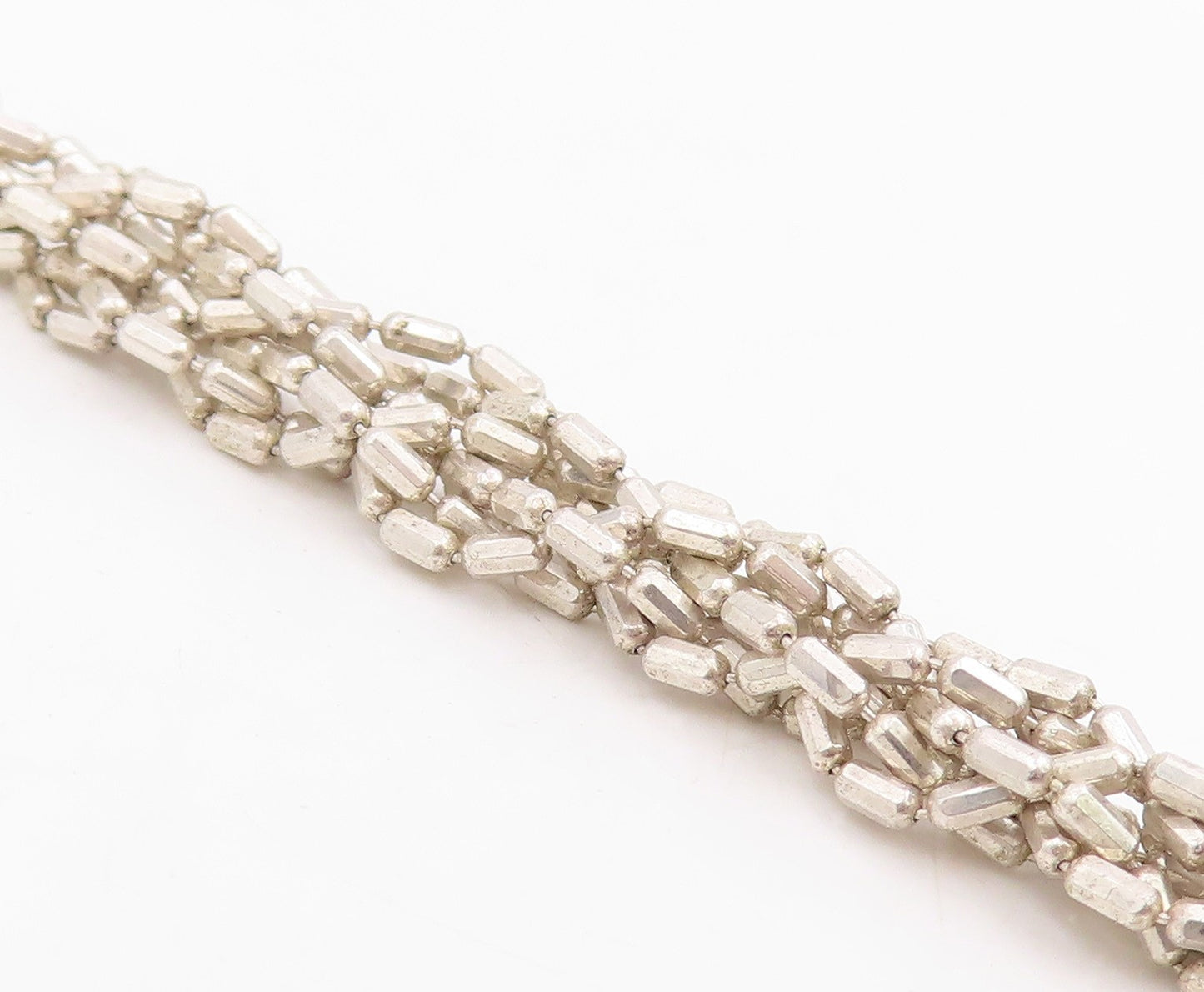 925 Sterling Silver Vintage Necklace Classic Multi Strand Woven Chain  NE4777