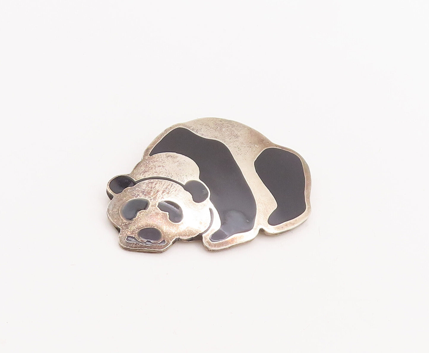 925 Sterling Silver Vintage Brooch Pin MEXICO Black Enameled Panda  BP11060