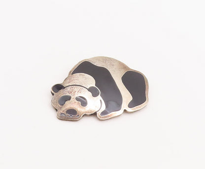 925 Sterling Silver Vintage Brooch Pin MEXICO Black Enameled Panda  BP11060