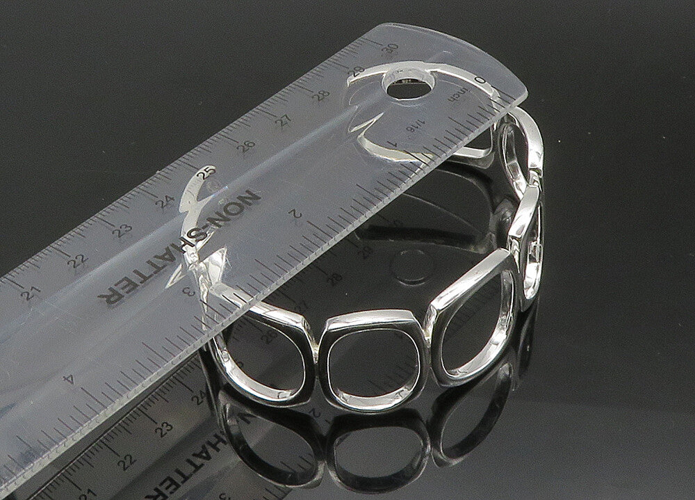 925 Sterling Silver  Vintage Shiny Rounded Square Open Cuff Bracelet  BT8670