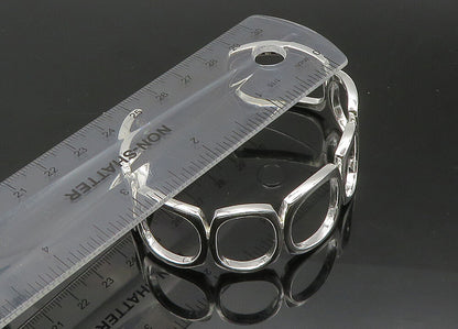 925 Sterling Silver  Vintage Shiny Rounded Square Open Cuff Bracelet  BT8670