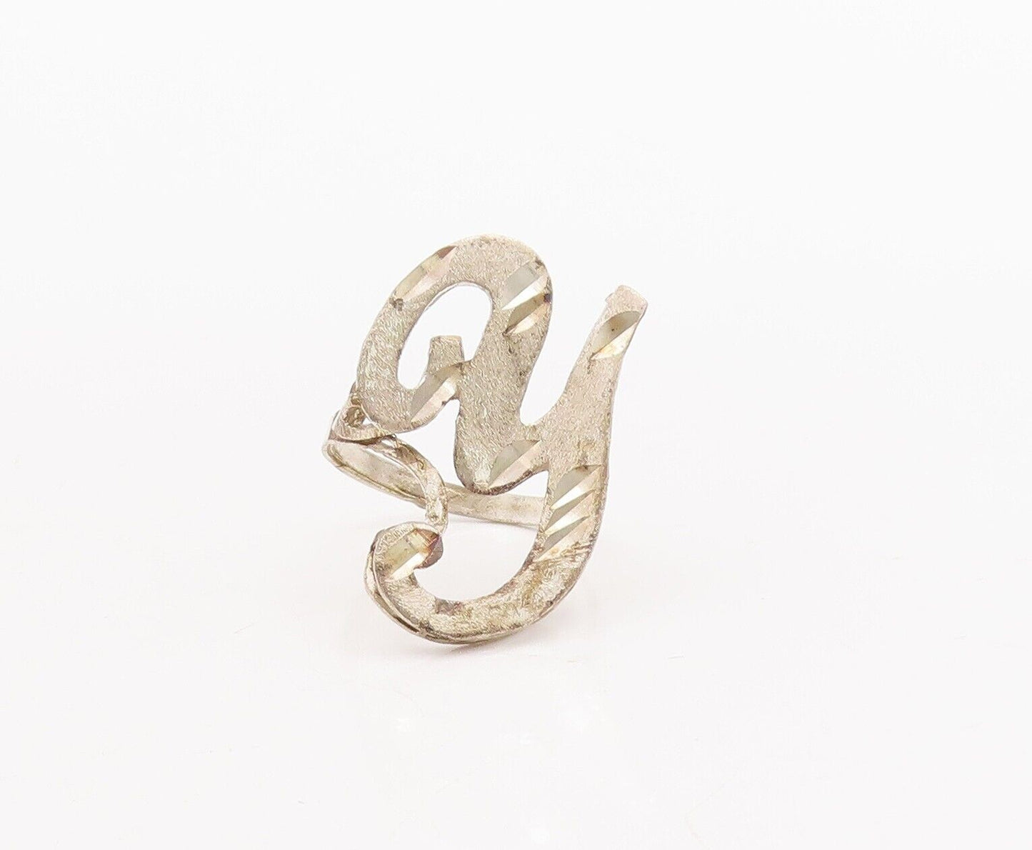 925 Sterling Silver Vintage Ring Solid Cutout Alphabet Y  Sz 8  RG28798