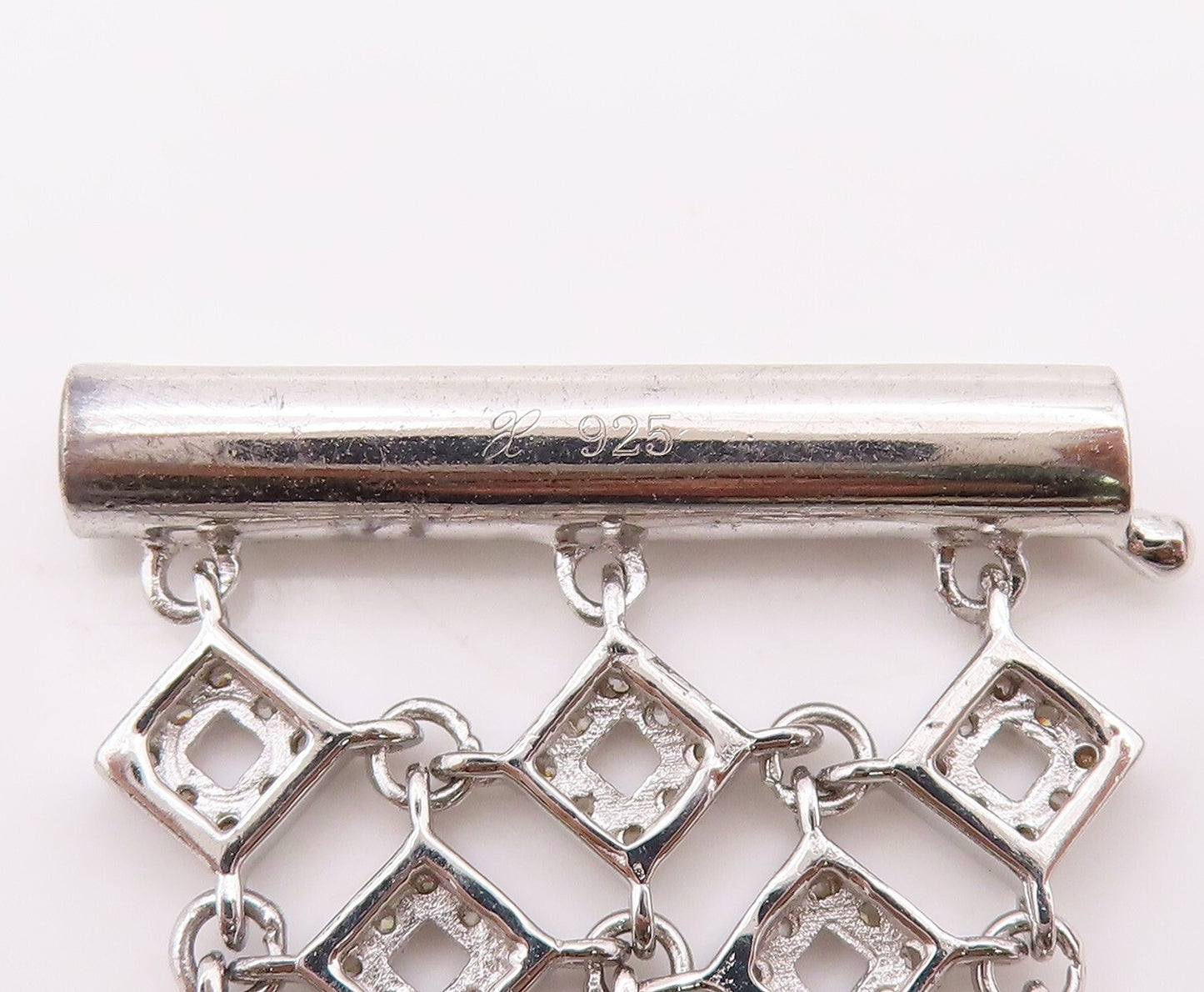925 Sterling Silver Vintage Bracelet Large Square Net Effect CZ Inlay  BT10750
