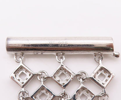 925 Sterling Silver Vintage Bracelet Large Square Net Effect CZ Inlay  BT10750