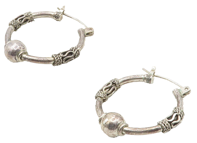 BALI 925 Sterling Silver  Vintage Swirl Twist Wrapped Hoop Earrings  EG7849