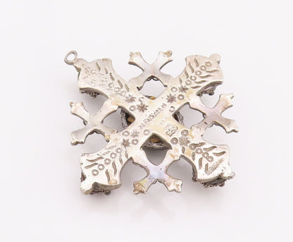 925 Sterling Silver Vintage Pendant JERUSALEM Antique Floral Checks Net  PT22958