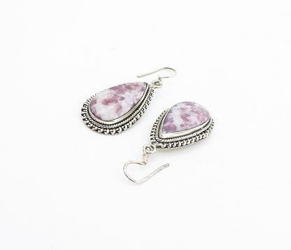 925 Sterling Silver  Vintage Gemstone Tear Drop Dangle Earrings  EG3546