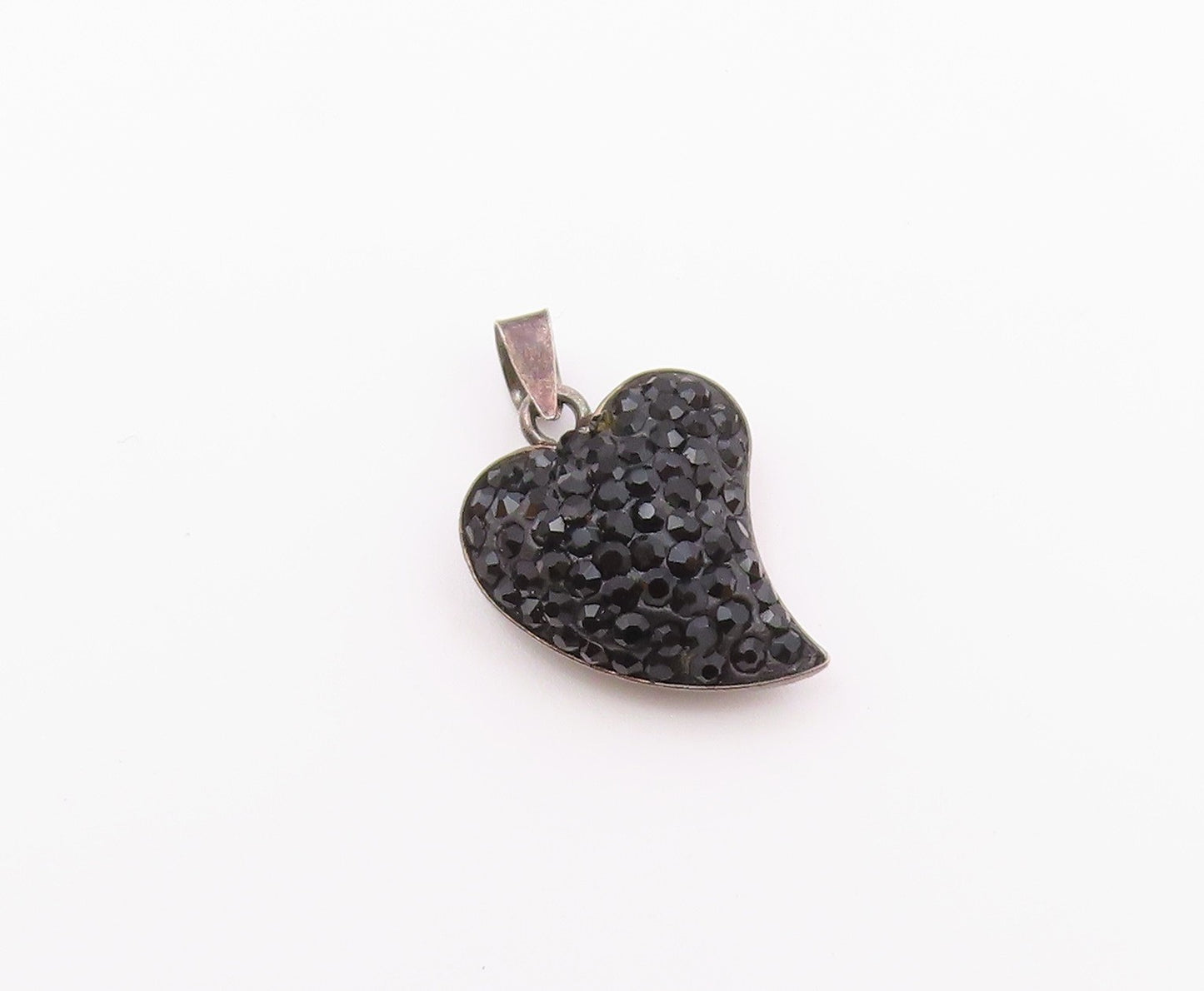 925 Sterling Silver  Vintage Black Hematite Encrusted Heart Pendant  PT14536