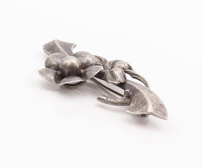 925 Sterling Silver Vintage Brooch Pin Solid Carved Floral Design  BP10995