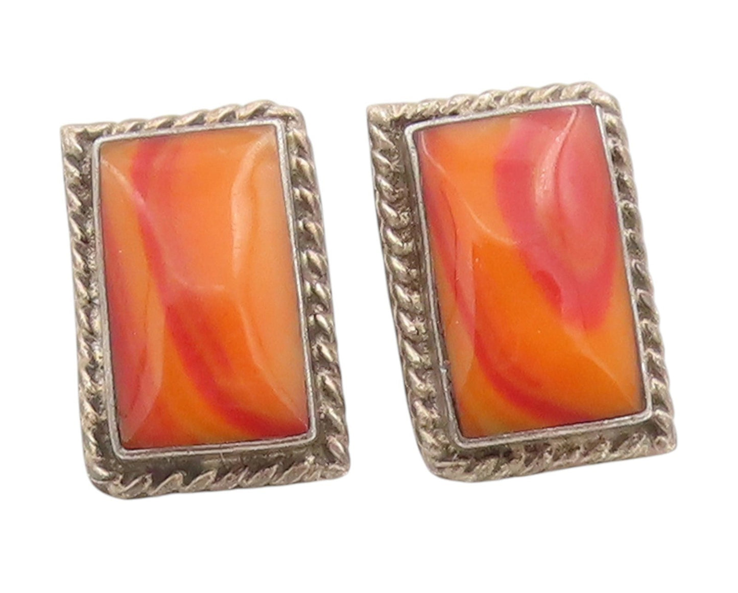 925 Sterling Silver Vintage Earrings MEXICO Rectangle Gemstone Studs  EG14066