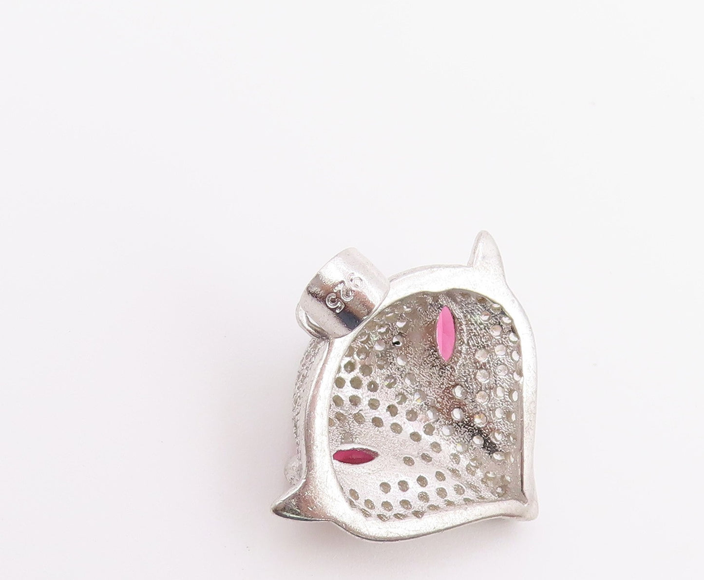 925 Sterling Silver Vintage Pendant Pink Topaz & CZ Sparkling Fox Head  PT26588