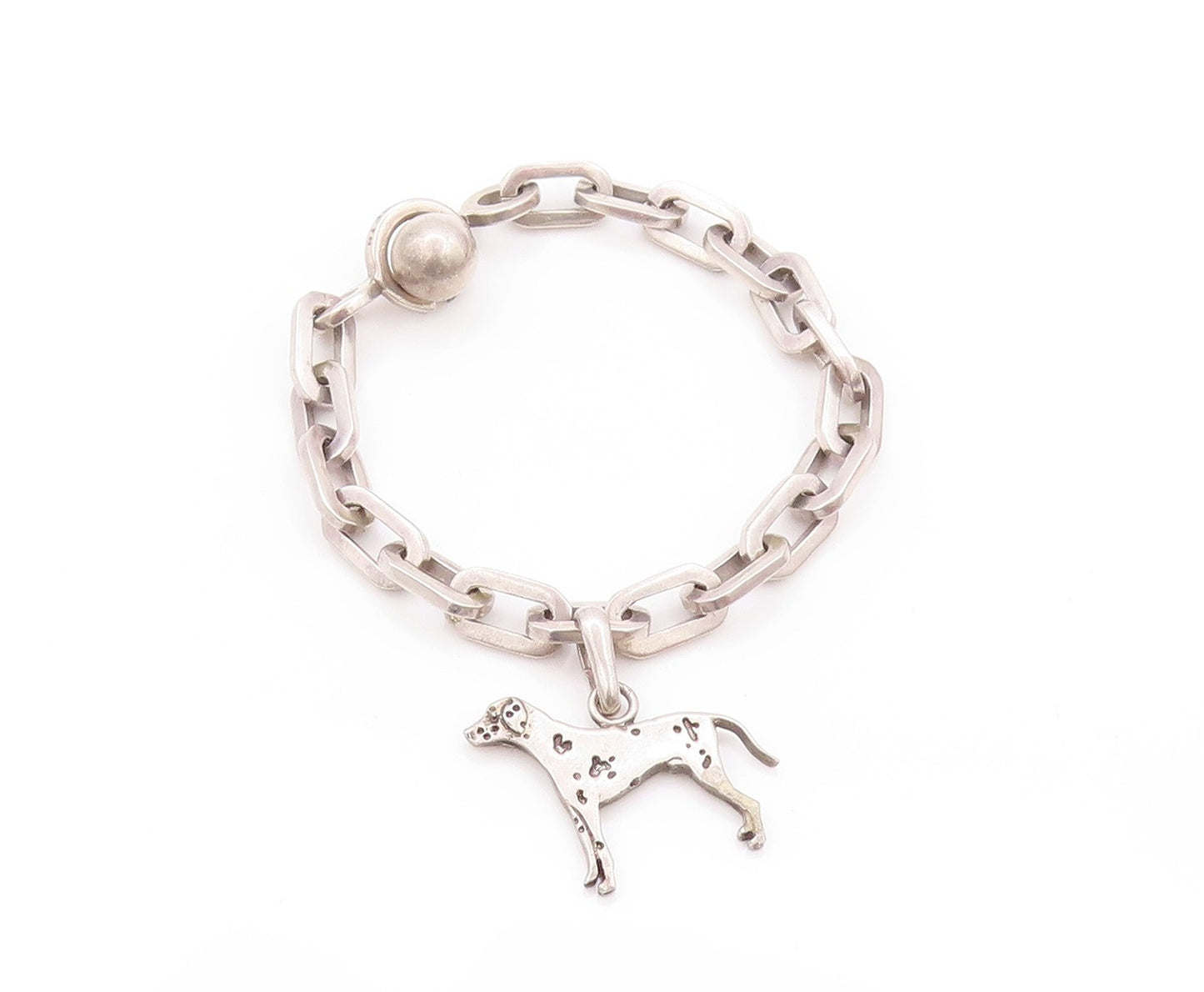 925 Sterling Silver Vintage Bracelet Solid U Chain Dangling Dog Charm  BT11277