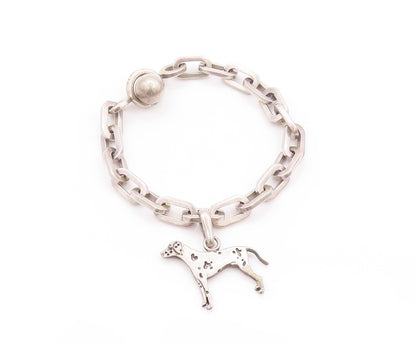 925 Sterling Silver Vintage Bracelet Solid U Chain Dangling Dog Charm  BT11277