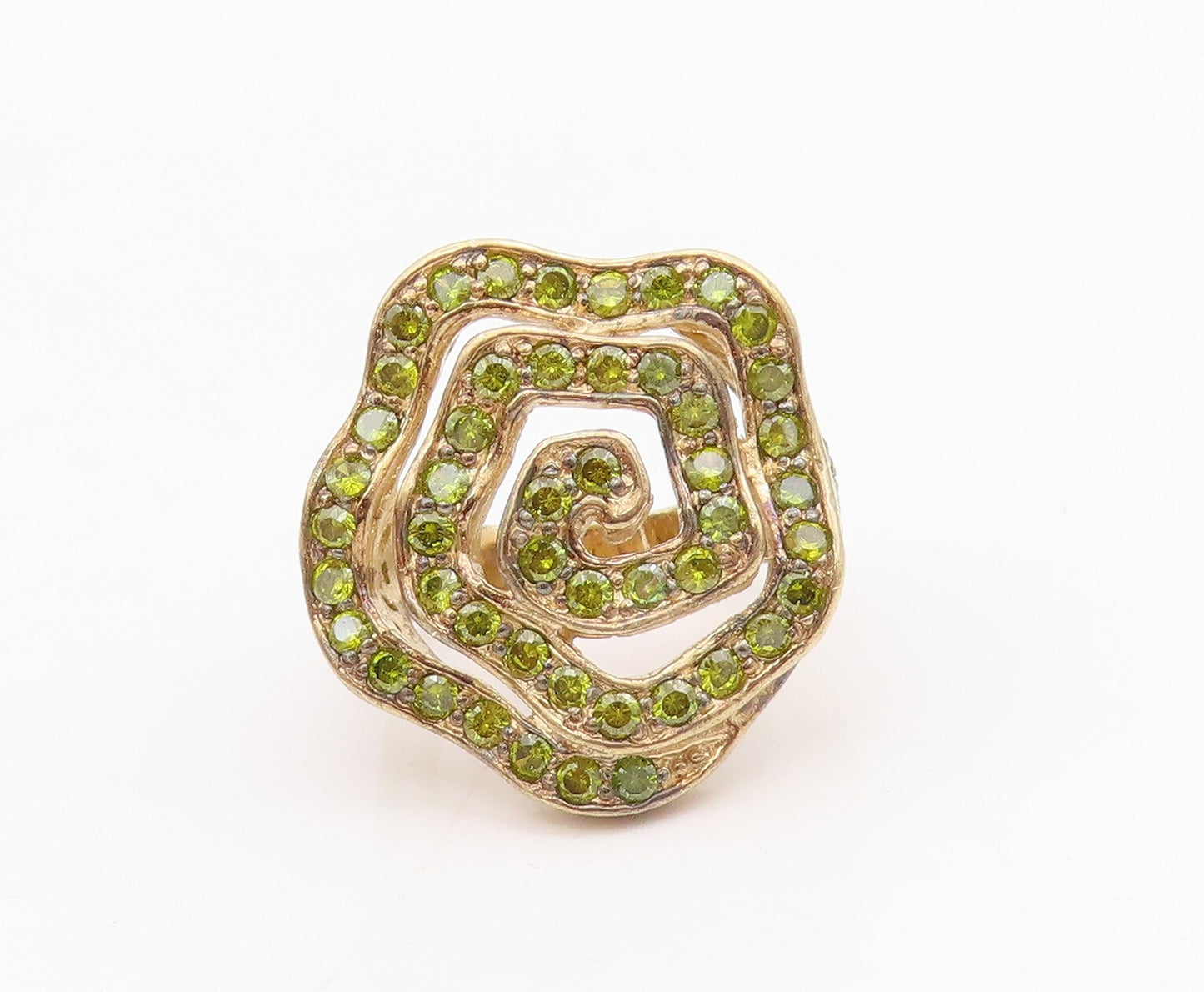 925 Sterling Silver Vintage Ring Gold Plated Spiral Peridot Inlay  Sz 7  RG31715