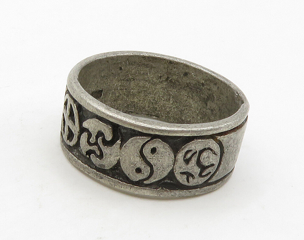 925 Sterling Silver  Vintage Antique Yin & Yang Om Band Ring Sz 9  RG16127