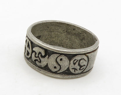 925 Sterling Silver  Vintage Antique Yin & Yang Om Band Ring Sz 9  RG16127