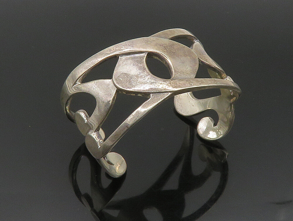 DESIGNER 925 Silver Vintage Interlocking Swirl Cut Out Cuff Bracelet BT9441