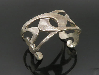DESIGNER 925 Silver Vintage Interlocking Swirl Cut Out Cuff Bracelet BT9441