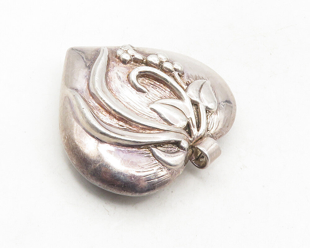 M.H. 925 Sterling Silver  Vintage Dark Tone Grape Vine Heart Pendant  PT7877