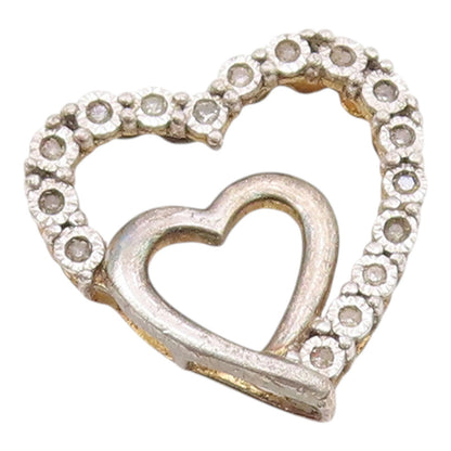 925 Sterling Silver  Vintage Genuine Diamonds Open Love Hearts Pendant PT14294