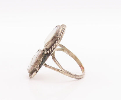 925 Sterling Silver Vintage Ring Southwestern Mother Of Pearls Sz 7.5 RG28620